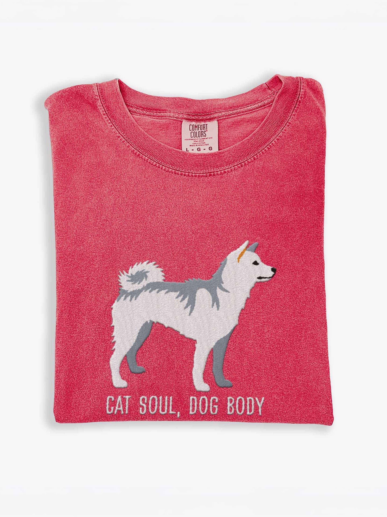 Cat Soul, Dog Body T-Shirt(Embroidered) of a Shiba Inu(White) product image (1)