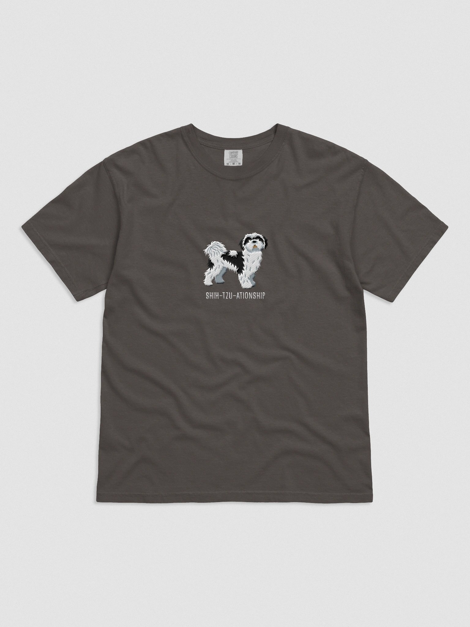 Shih-Tzu-ationship T-Shirt(Embroidered) of a Shih Tzu(Black & White) product image (4)