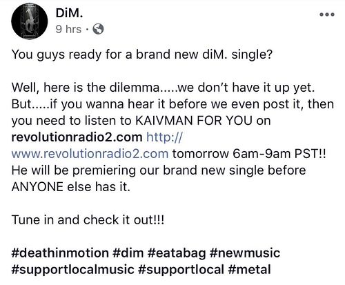You guys ready for a brand new diM. single?

Well, here is the dilemma.....we don’t have it up yet. But.....if you wanna hear...