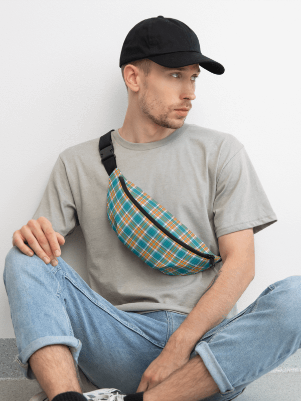 Turquoise and Orange Sporty Plaid Fanny Pack product image (1)