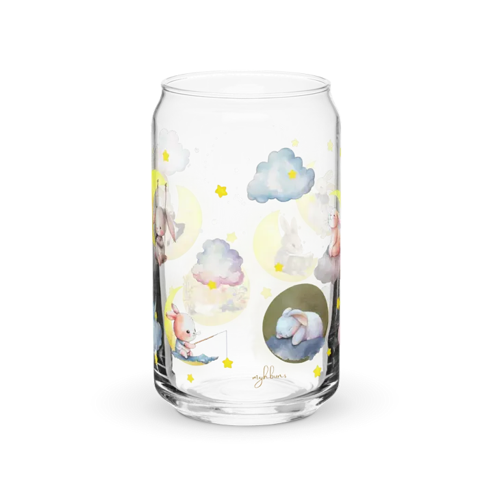 Bunny on the Moon Glass Sipper Can with Bamboo Lid & Straw – 16 oz | Whimsical Rabbit-Themed Can Glass | Cute Moon & Stars Design | Perfect for Iced Coffee, Smoothies, and More product image (2)