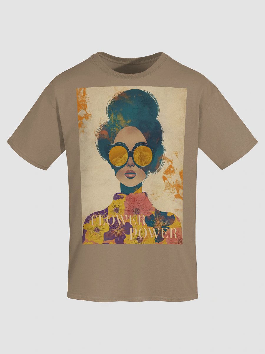 Flower Power Retro T-Shirt – 60s Collage Art with Woman in Sunglasses product image (7)