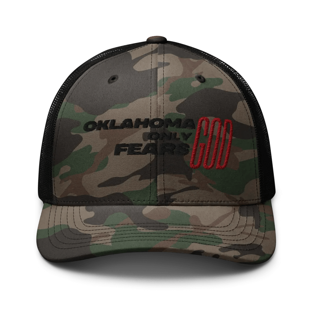 'OKLAHOMA ONLY FEARS GOD' snapback Camo Trucker Hat product image (1)