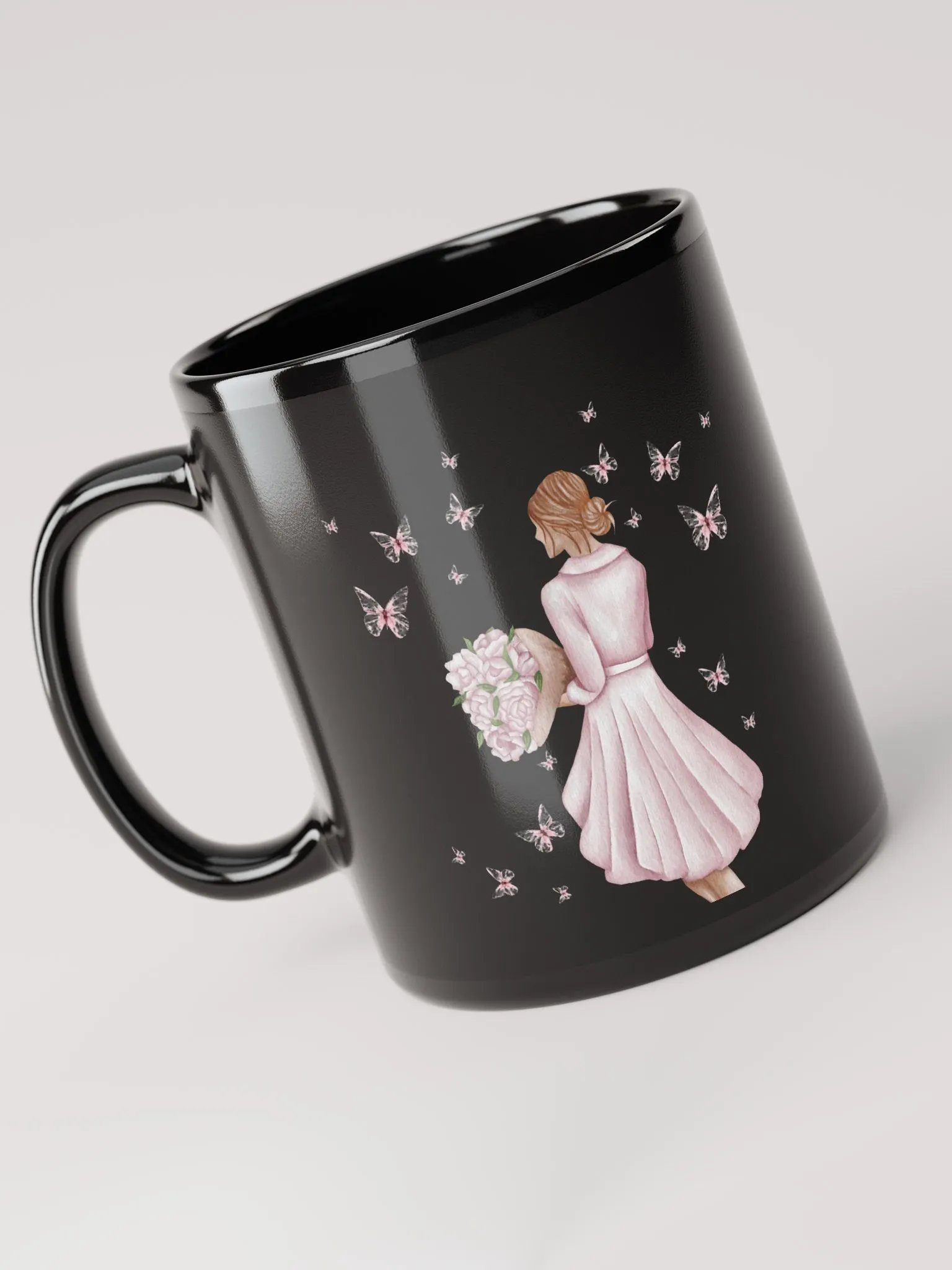 Woman Surrounded By Butterflies Black Mug product image (6)