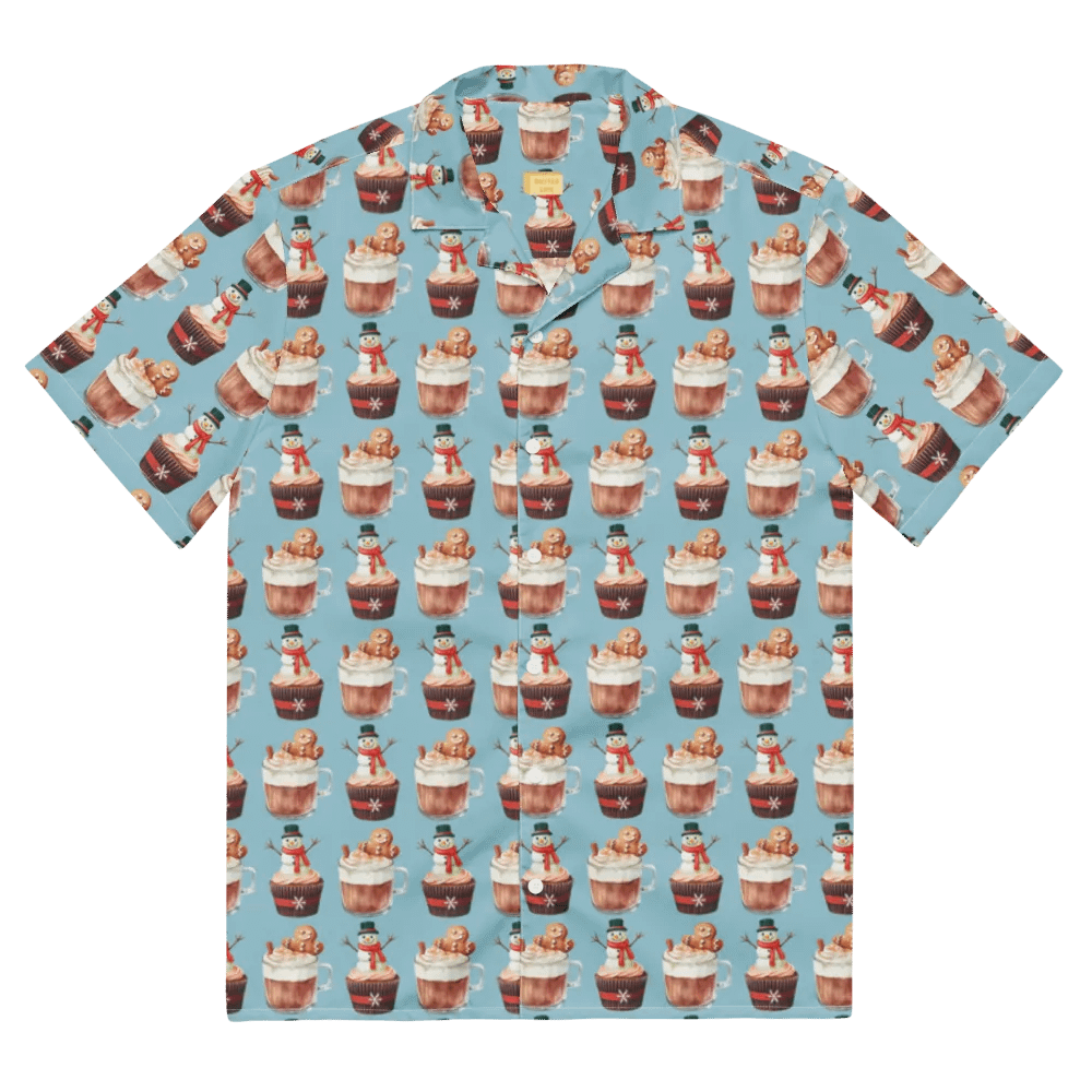 Xmas tea time gingerbread man latte cupcake Unisex Hawaiian Shirt product image (2)