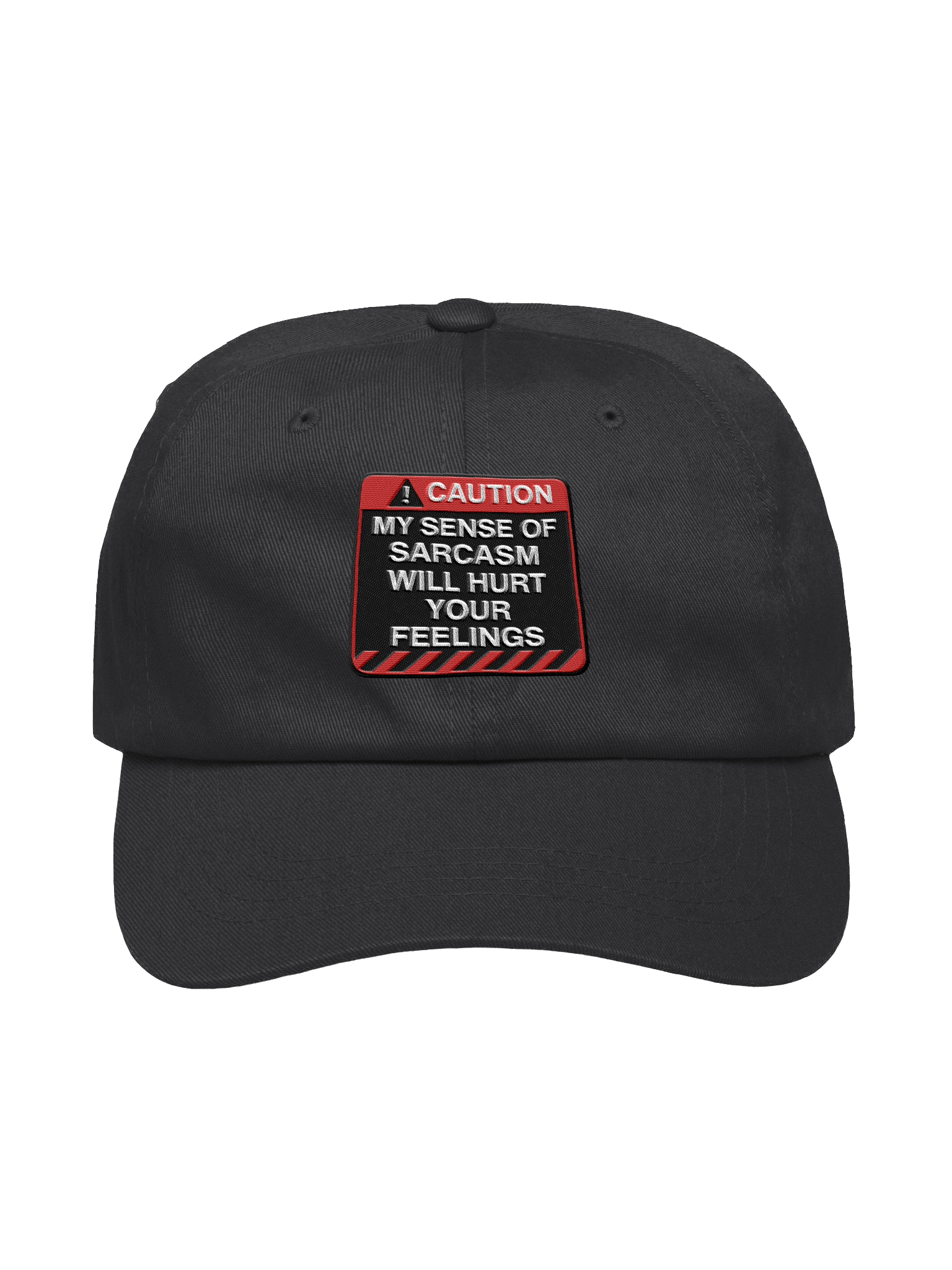 "Caution: My Level Of Sarcasm" Embroidered Hat – Funny Warning Graphic Hat | Bold Sarcastic Humor Embroidered Hat product image (3)