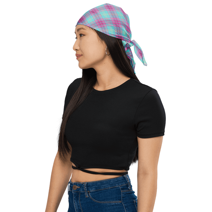 Hot Pink and Aqua Plaid Bandana product image (1)