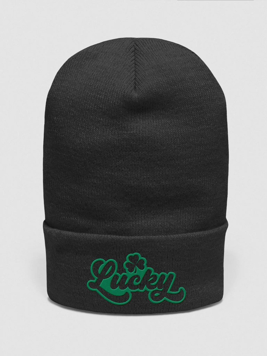 Stylized Lucky Embroidered Cuffed Beanie (Green) product image (1)