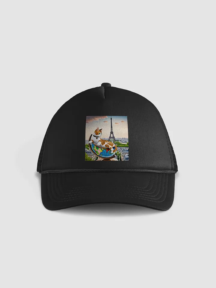 Whimsical Globe Trotter Cat Trucker Hat product image (1)