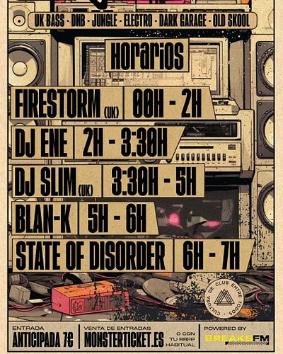 Times for DOPE SHIT ONLY

FIRESTORM - Deep dubstep/garage/breaks 2 hr session 

Dj Ene 90 minute breaks session

Dj Slim 90 m...