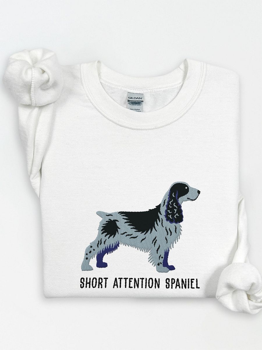 Short Attention Spaniel Sweatshirt (Embroidered) of a Field Spaniel(Blue Roan) product image (1)