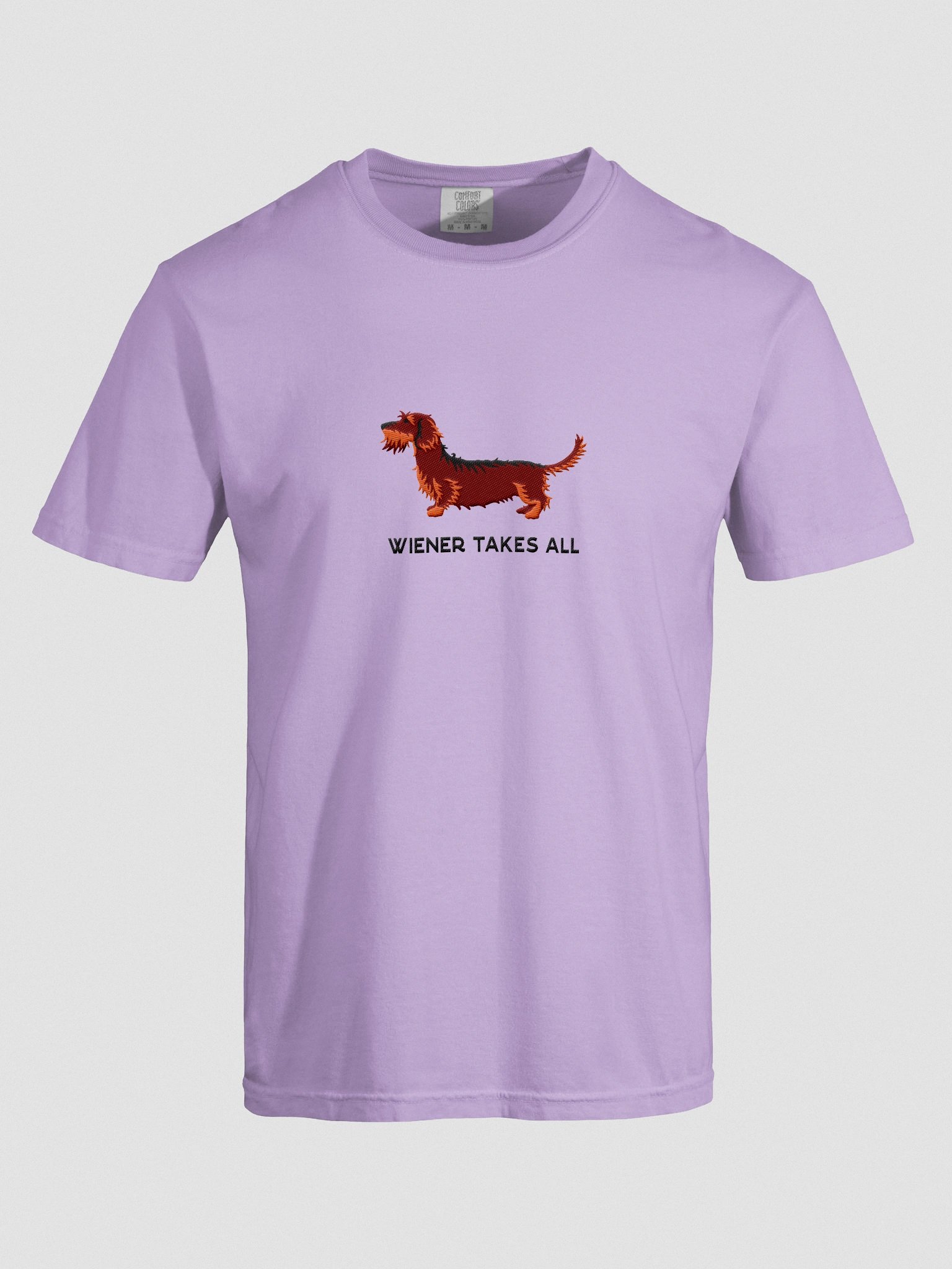 Wiener Takes All T-Shirt(Embroidered) of a Wirehaired Dachshund(Red & Tan) product image (10)