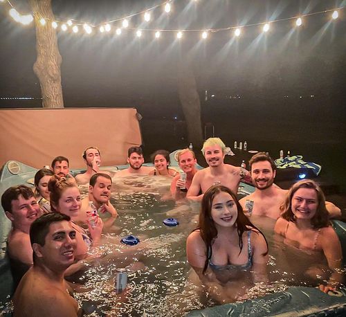 Tiktok dancing crew chillin in a hot tub during a 90 degree summer day in Texas 🥶#tiktokcod #codtok