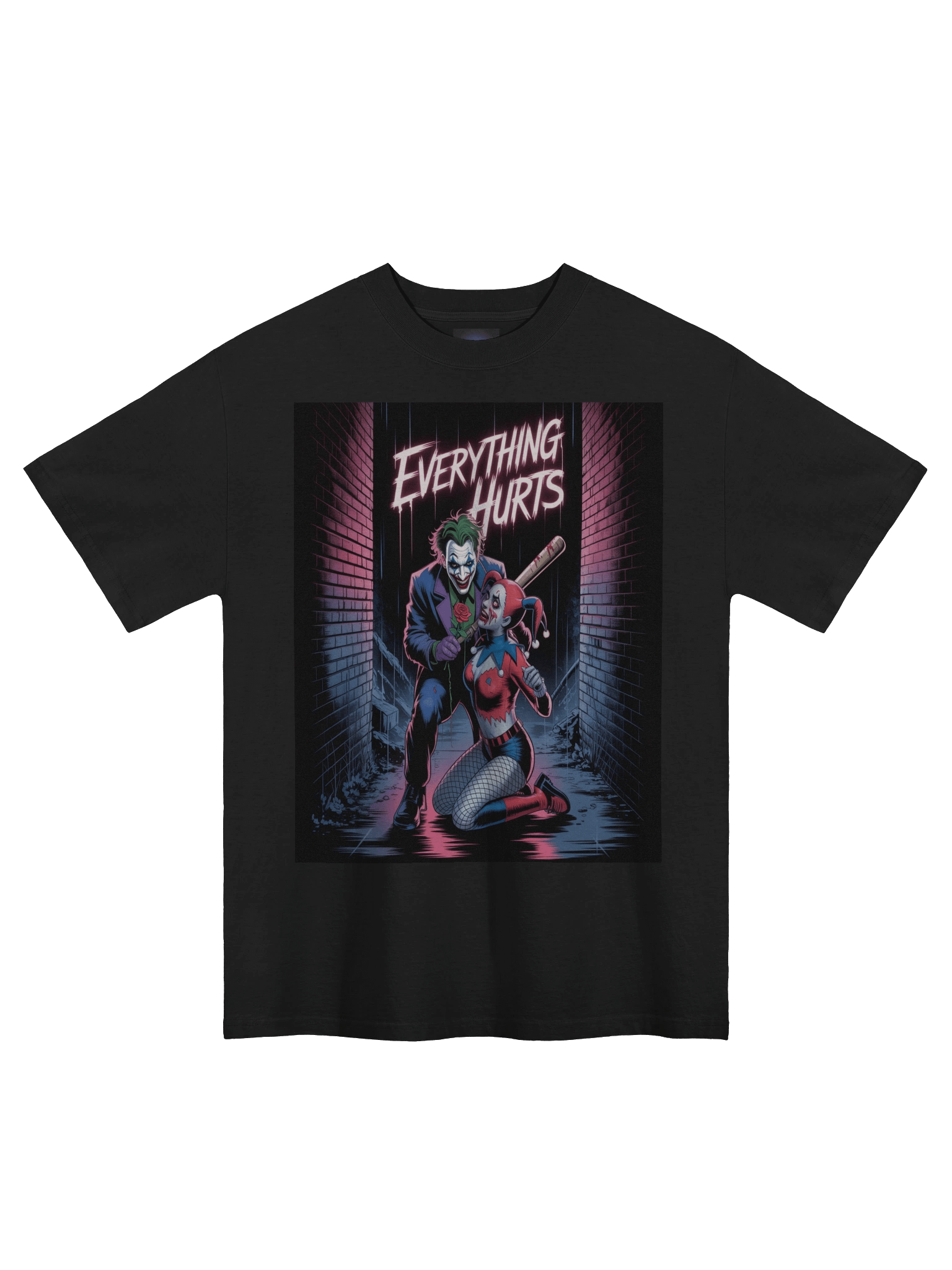 Joker & Harley Quinn 'Everything Hurts' Oversized Faded T-Shirt product image (3)