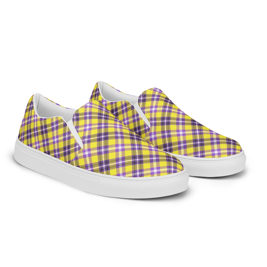 Bright Yellow and Purple Plaid Women's Slip-On Shoes product image (2)