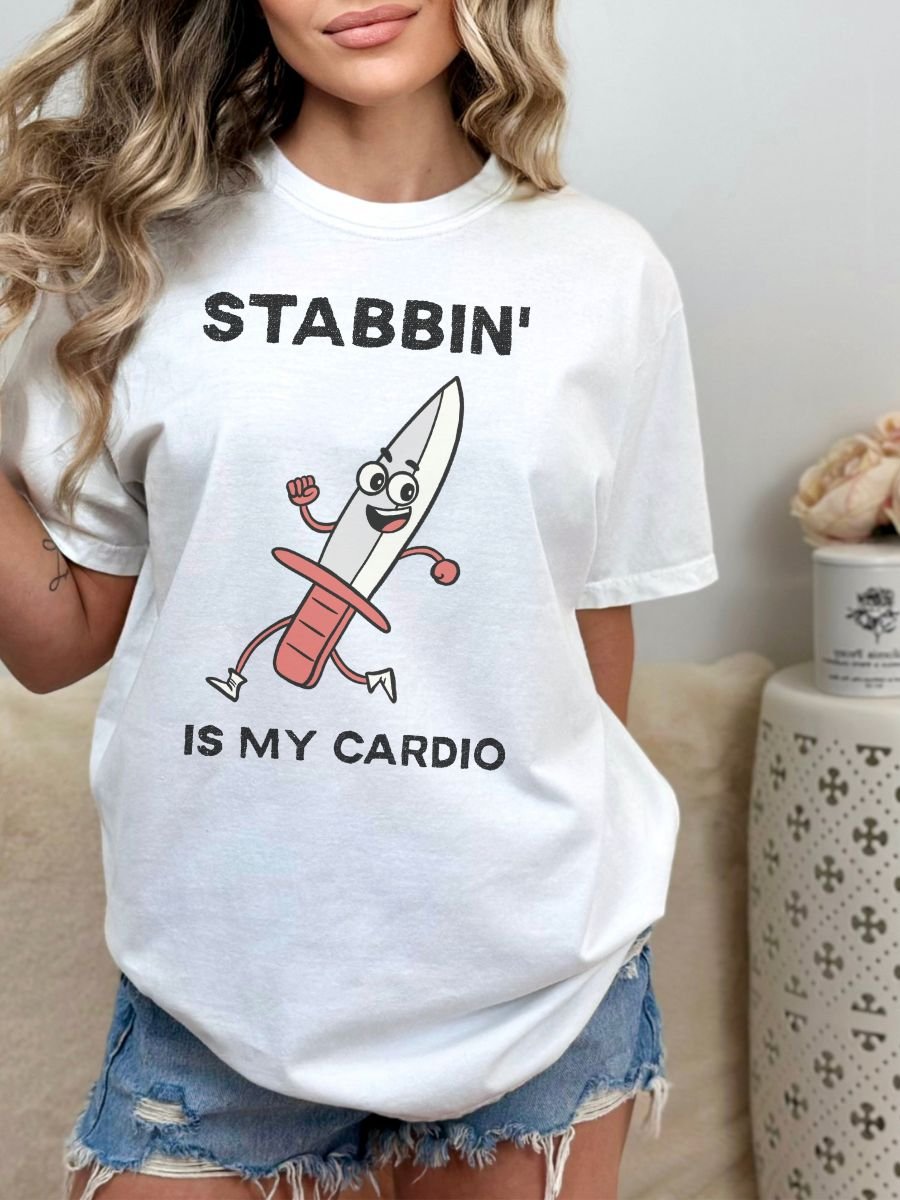 Stabbin' is my Cardio Funny Hand-drawn T-Shirt for Athletic True Crime Fans product image (1)