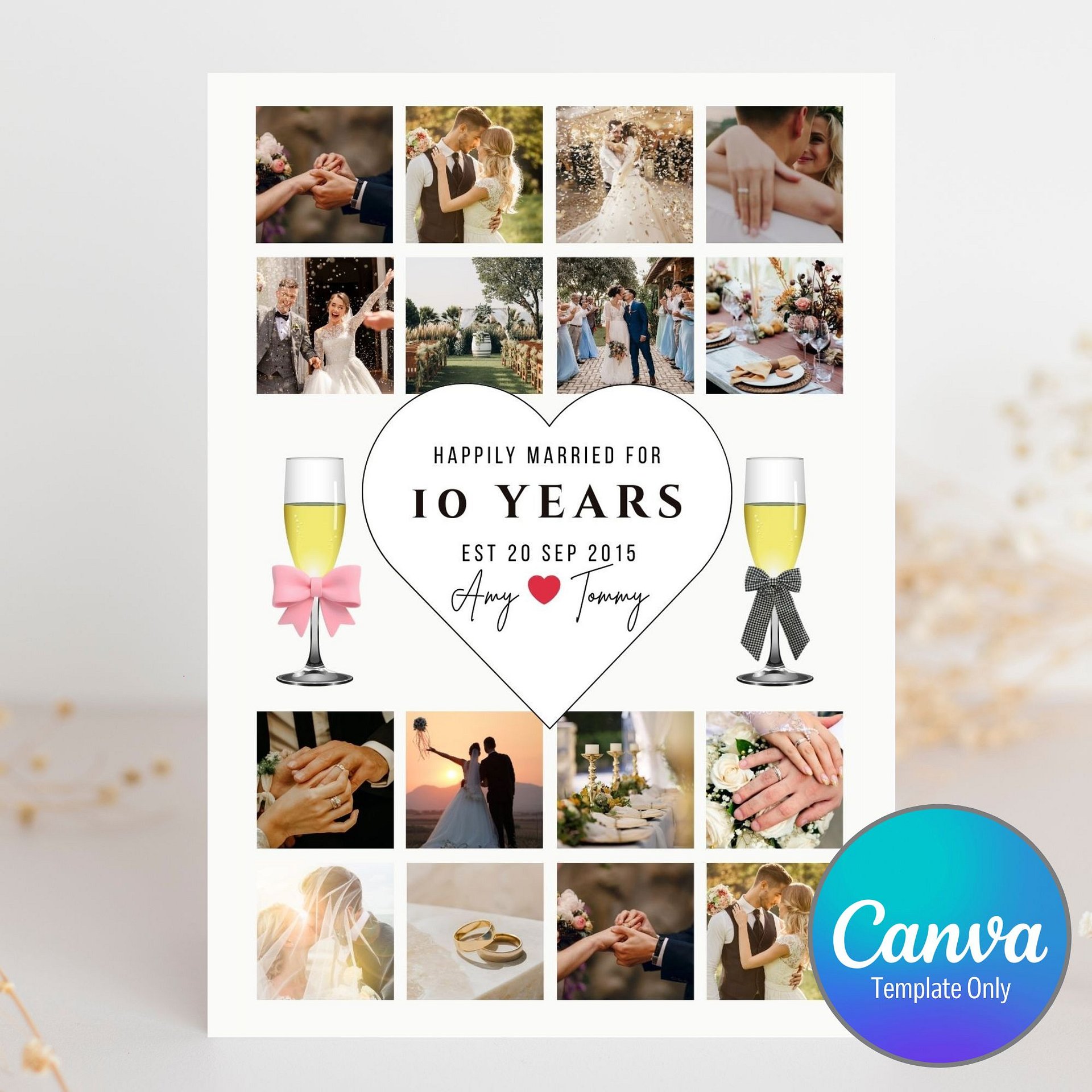 Champagne Glasses With Bow Anniversary Photo Card Template product image (1)
