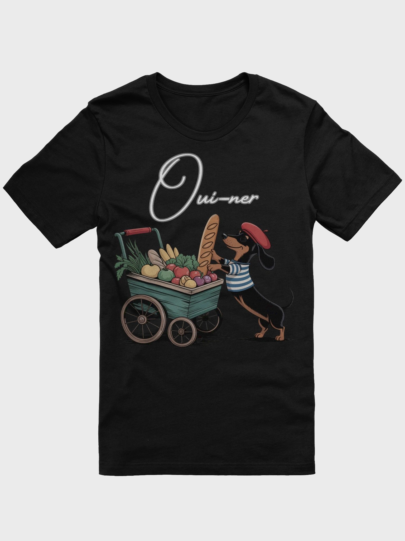 Oui-ner at the Market – Cute French Dachshund T-Shirt for Dog Lovers & Foodies product image (1)