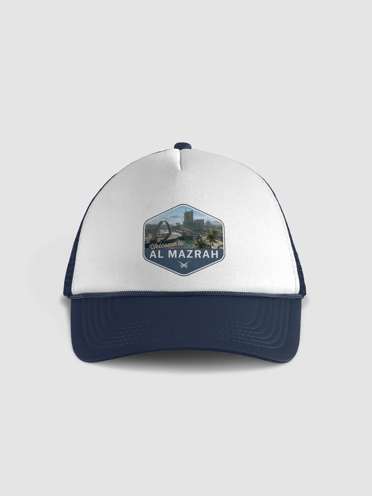 Welcome to Al Mazrah Trucker Hat | Blue product image (1)