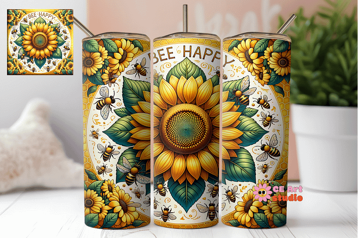 Bee Happy Tumbler Wrap PNG product image (1)