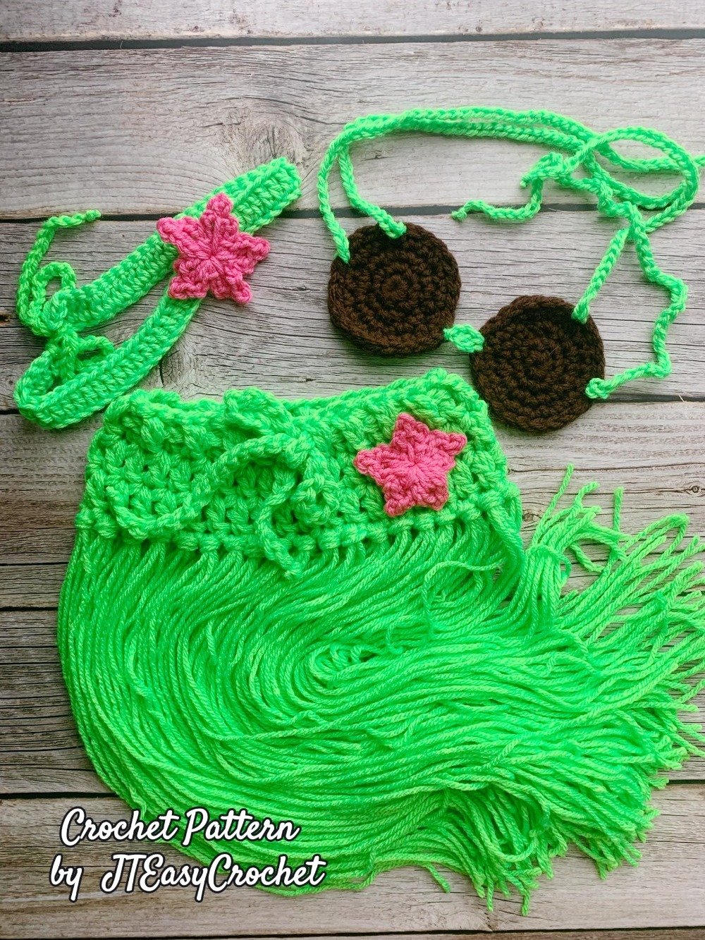 Hula Dancer Set Crochet Pattern Hawaiian Baby Photo Prop Outfit Grass Skirt Coconut Bra Hawaii Party Costume product image (8)