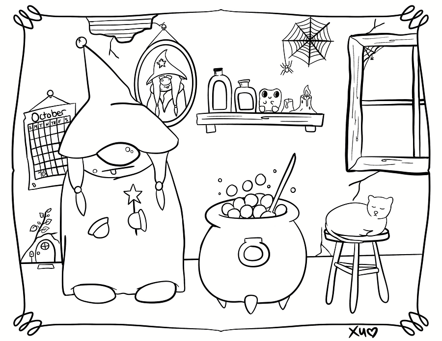 Witchy Gnome Coloring Page product image (2)