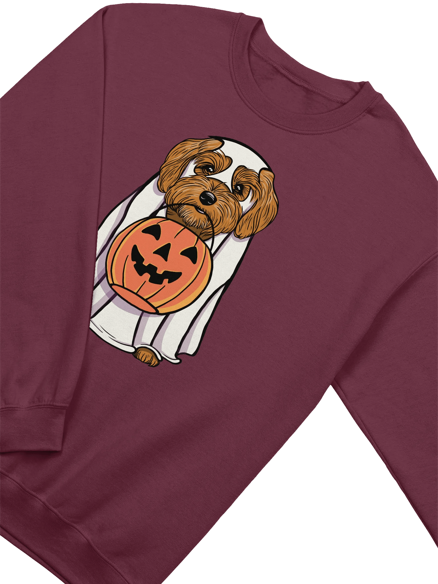 Funny Halloween Havanese Sweatshirt | Funny Havanese Wearing a Ghost Costume and Holding a Pumpkin Basket product image (13)