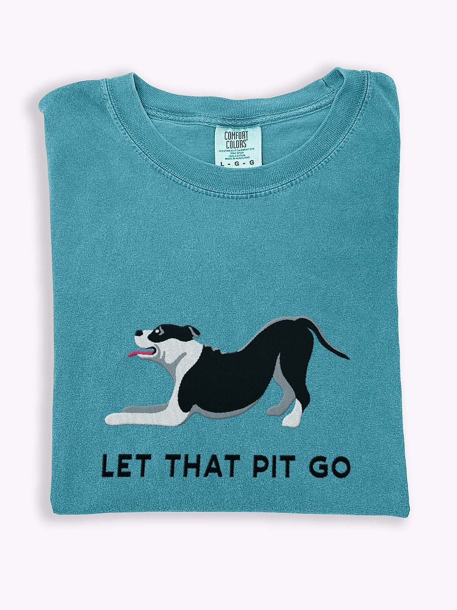 Let That Pit Go T-Shirt(Embroidered) of a Pitbull Terrier(Black) product image (1)