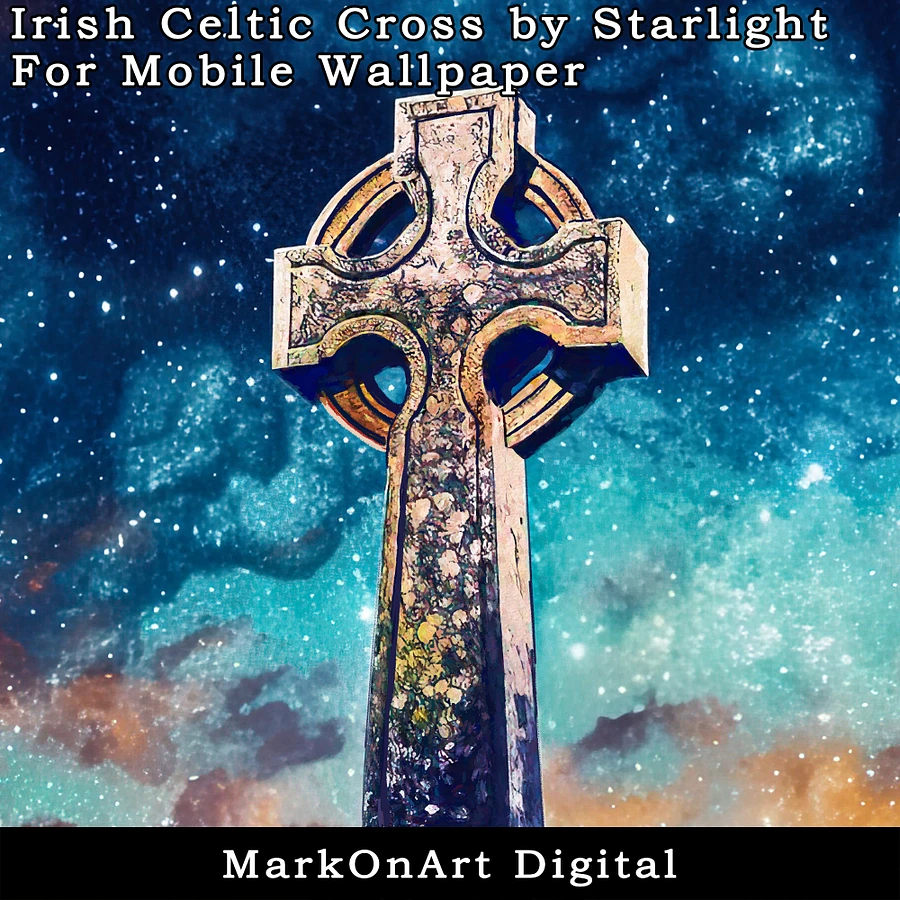 Irish Celtic Cross by Starlight Art For Mobile Phone Wallpaper or Lock Screen | High Res for iPhone or Android Cellphones product image (3)