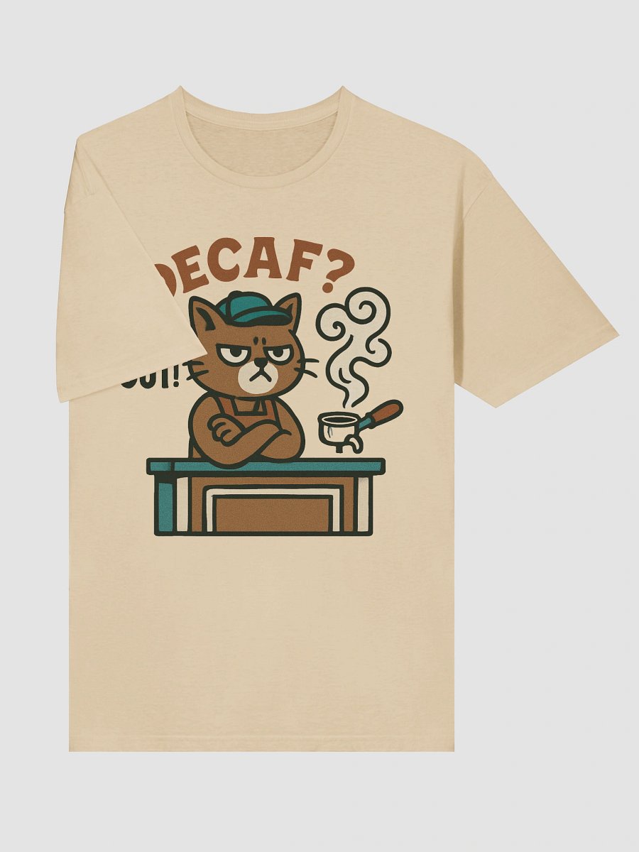 'Decaf? Get Out!' Cat T-Shirt | Funny Sarcastic Tee for Coffee Lovers & Baristas product image (5)