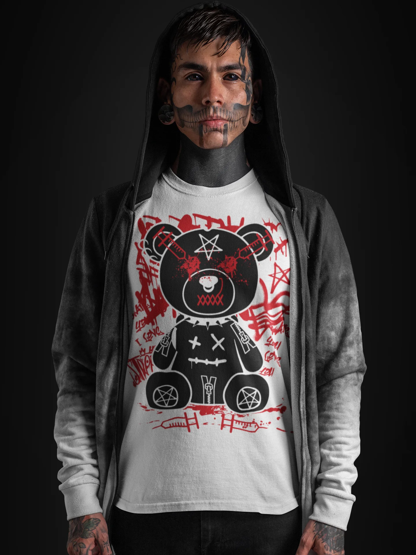 Graffiti Occult Bear Unisex White T-Shirt product image (1)