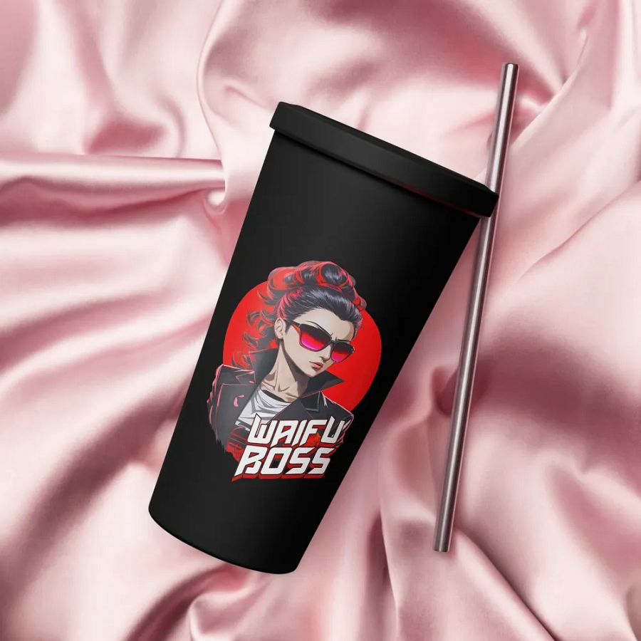 Waifu Boss 20 oz Tumbler Cup - Black - Insulated Tumbler with a Straw v2 product image (4)