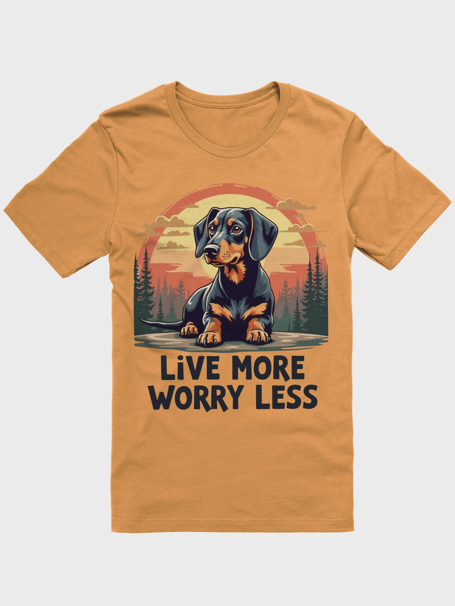 "Live More Worry Less" Dachshund Sunset Tee – Unisex Comfort Fit product image (1)