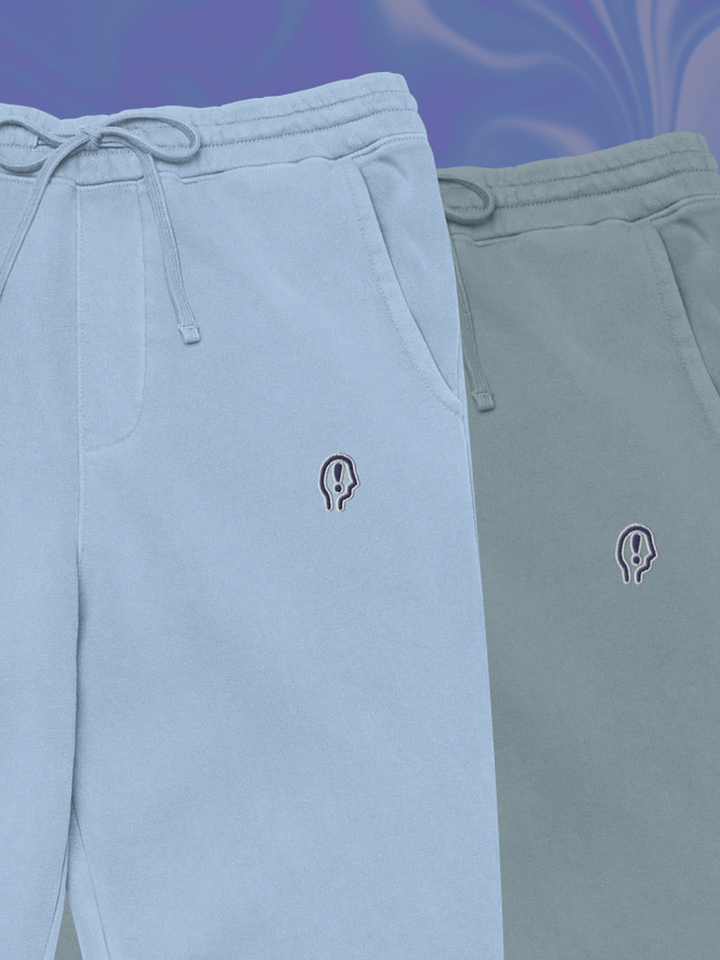 EXCLAIMING MENTALLY (navy and white thread) pigment dyed sweatpants product image (1)