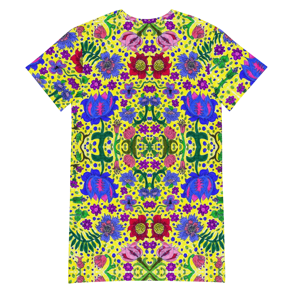 Abstract Vibrant Flower Garden Ladies T Shirt Dress product image (6)