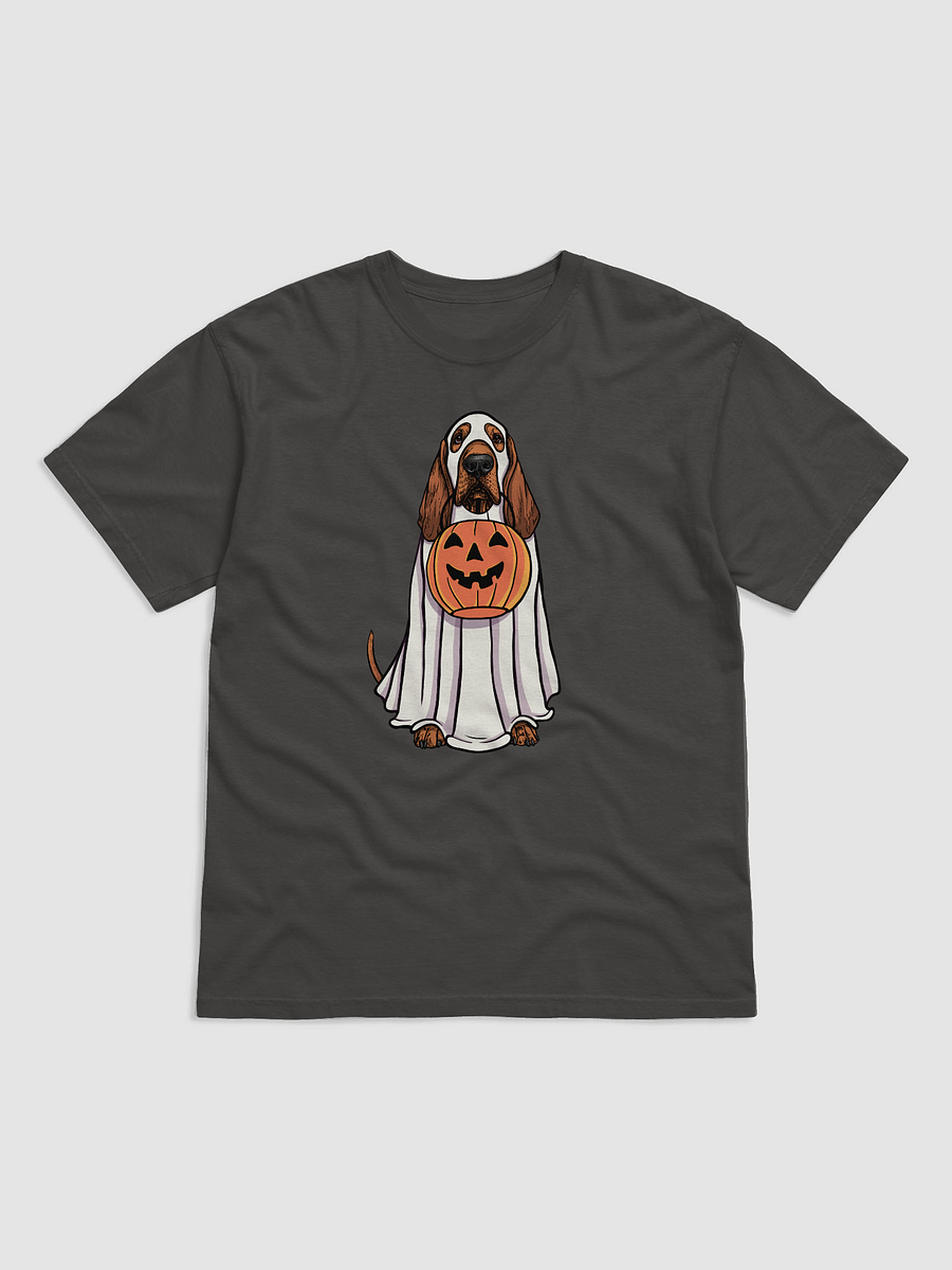 Funny Halloween Bloodhound(Red) T-Shirt | Funny Bloodhound Wearing a Ghost Costume and Holding a Pumpkin Basket product image (17)