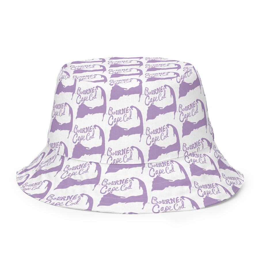 Adults Unisex | Reversible Bucket Hat | BOURNE to Cape Cod™ x BRN.2C.C.™ All-Over Logo Print | Coastal Style Sun Hat | East Side Lavender & White product image (2)