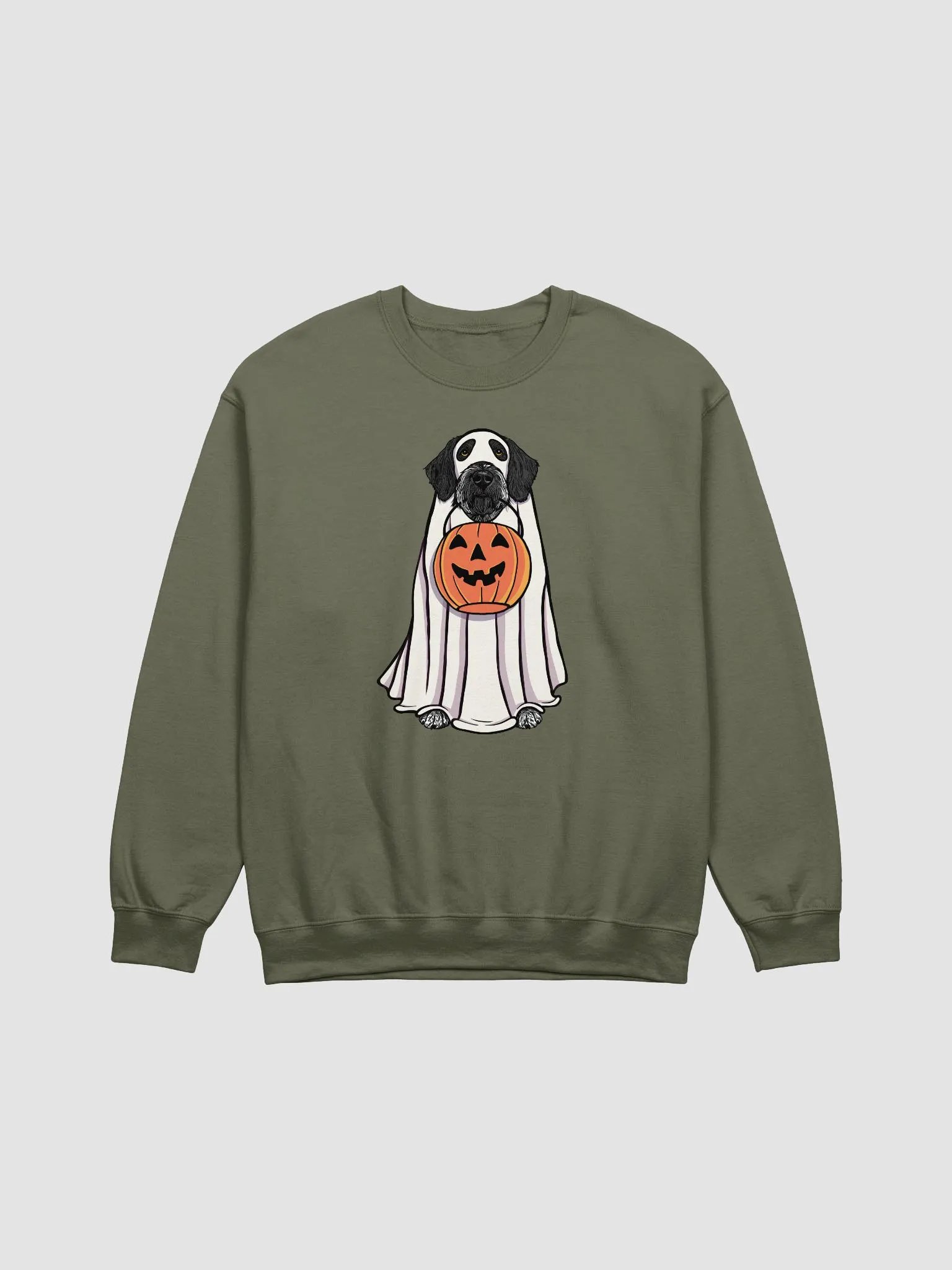 Funny Halloween German Wirehaired Pointer(Black) Sweatshirt | Funny Dog Wearing a Ghost Costume and Holding a Pumpkin Basket product image (13)