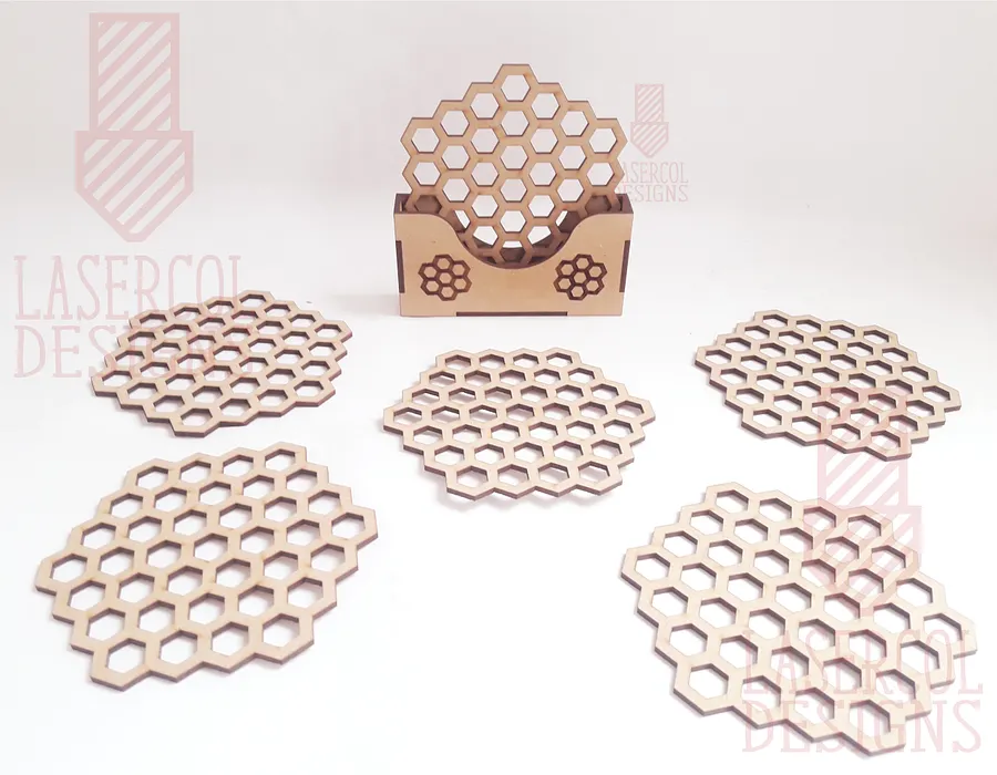 Honeycomb Coasters (6) Set 3 - Laser Cut Files product image (6)