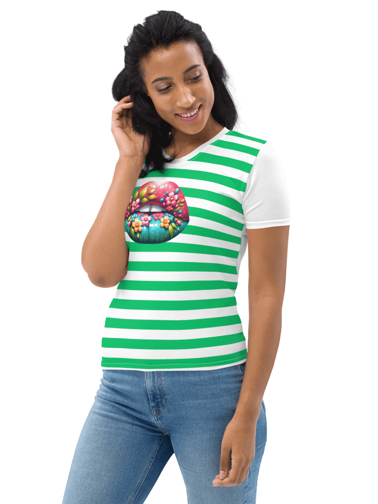 Blooming Lips Green Stripped AOP Tee product image (3)