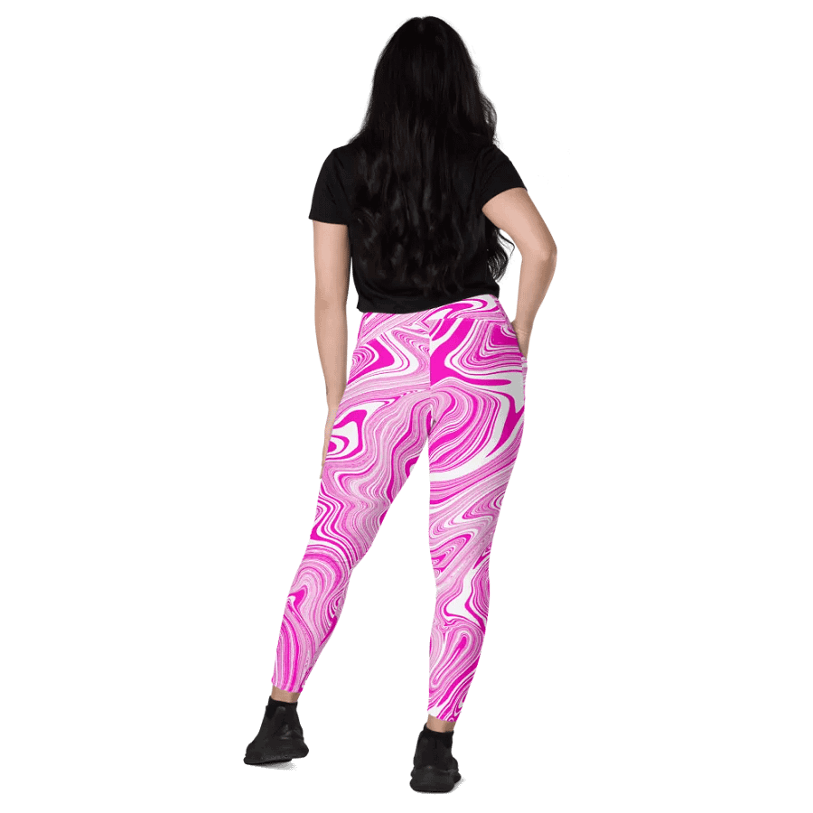 Leggings with Pockets - Pink and White Liquid Swirls product image (11)