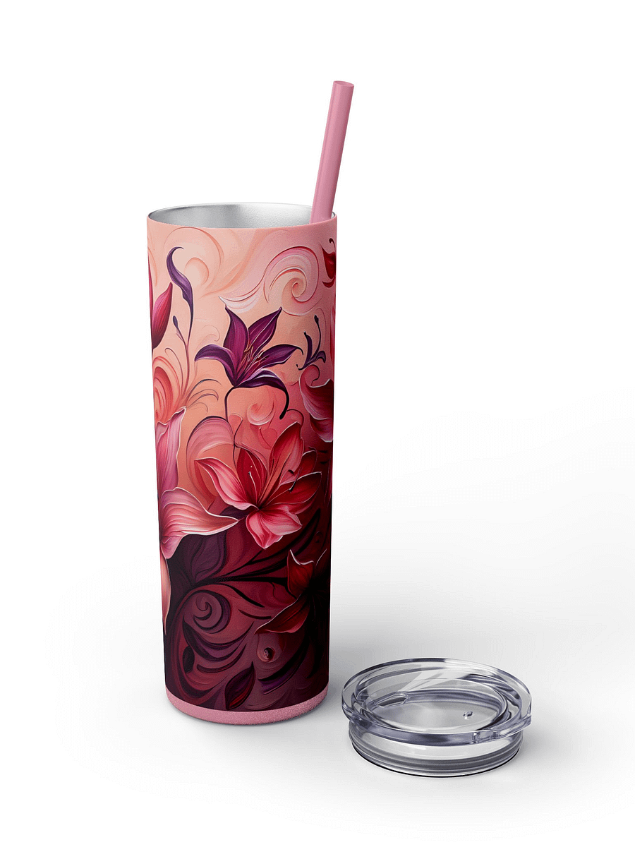 Pink Red Floral Tumbler Wrap PNG for 20oz Skinny | 9.3x8.2 Sublimation Design | Instant Download | Mother's Day Gift Wrap product image (4)