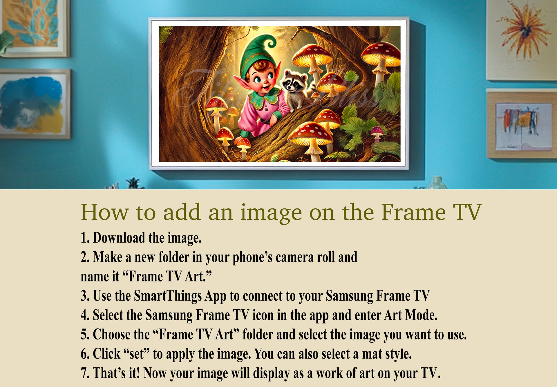 Spring Samsung Frame TV Art, Forest Elf with Raccoon, Woodland, Retro Art for TV product image (5)