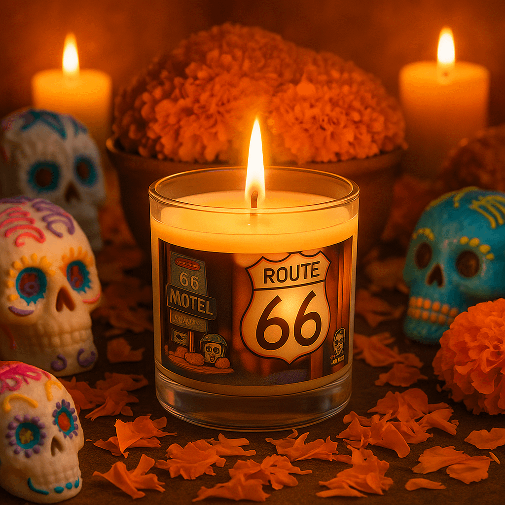 Route 66 Motel Candle – Día de los Muertos Inspired Travel Decor product image (6)