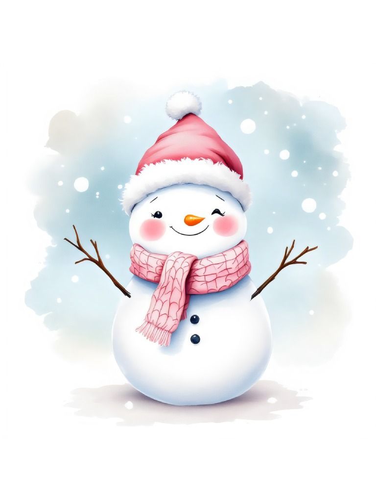 15 Pink Snowman watercolor Clipart Designs - Cute Snowman Clipart - Christmas Clipart Set product image (6)