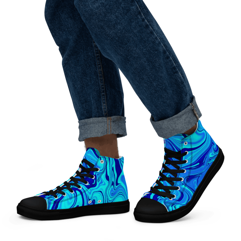 Men's High Top Canvas Shoes - Light and Dark Blue Digital Fluid Art product image (5)