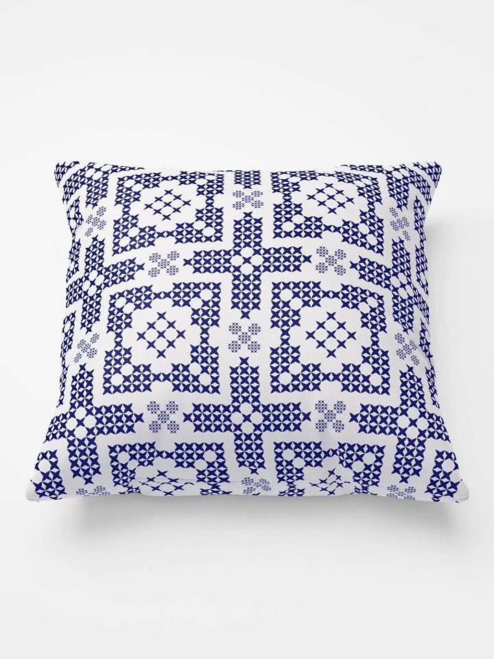 Blue & White Cross Stitch Traditional Motif Pillow product image (1)
