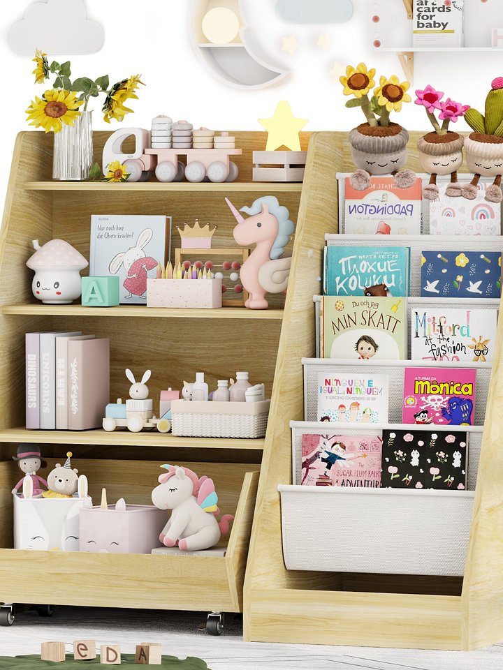 4-Tier Kids Bookshelf and Toy Storage, Book Shelf for Kids Rooms, Wooden bookcase for Toddler Children Baby in Nursery Playroom Living Room - Idea Gifts for Boys and Girls (Oak) product image (1)