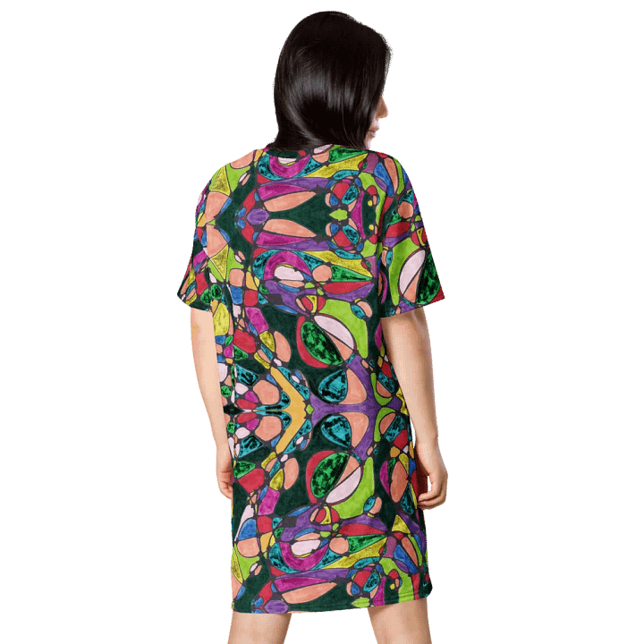 Abstract Coloured Patterned Neurographic Ladies T Shirt Dress product image (2)
