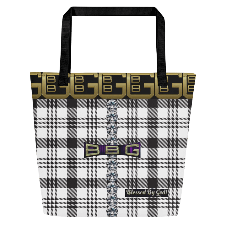 Black and White Plaid with Diamonds BBG Tote Bag with Pocket product image (1)